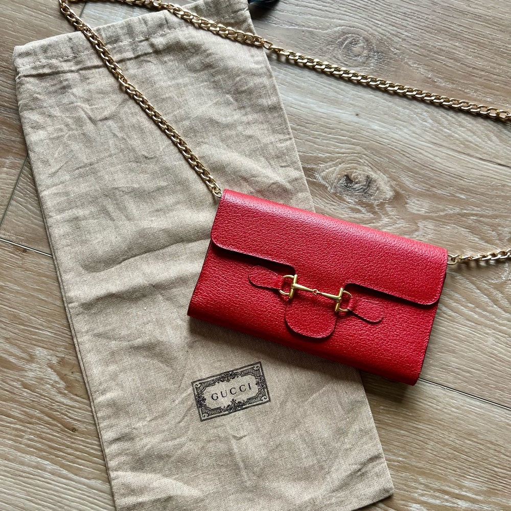 GUCCI Red Vintage Horse-bit long wallet WOC